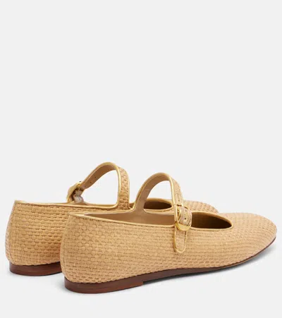 Le Monde Beryl Leather-trimmed Raffia Mary Jane Flats In Brown