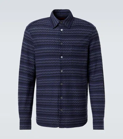 Missoni Chevron Pattern Long-sleeve Shirt With Pointed Collar In Blue