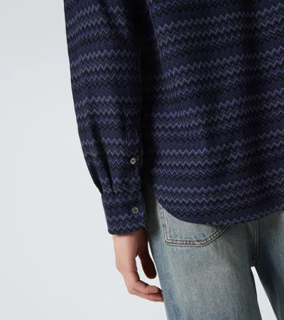 Missoni Chevron Pattern Long-sleeve Shirt With Pointed Collar In Blue