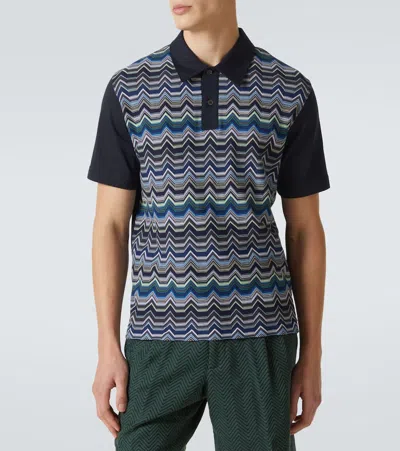 Missoni Short Sleeve Polo With Geometric Zigzag Pattern In Blue