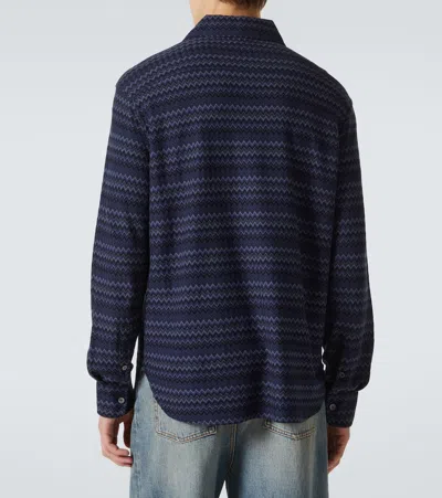 Missoni Chevron Pattern Long-sleeve Shirt With Pointed Collar In Blue