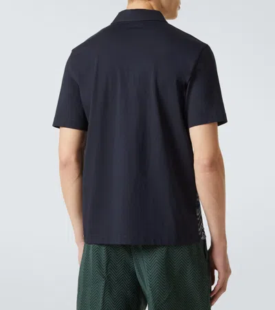 Missoni Short Sleeve Polo With Geometric Zigzag Pattern In Blue