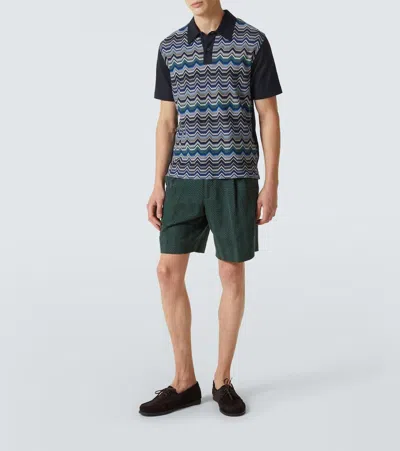 Missoni Short Sleeve Polo With Geometric Zigzag Pattern In Blue