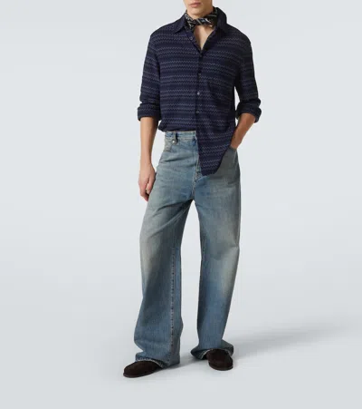 Missoni Chevron Pattern Long-sleeve Shirt With Pointed Collar In Blue