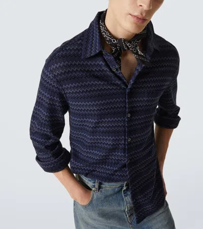 Missoni Chevron Pattern Long-sleeve Shirt With Pointed Collar In Blue