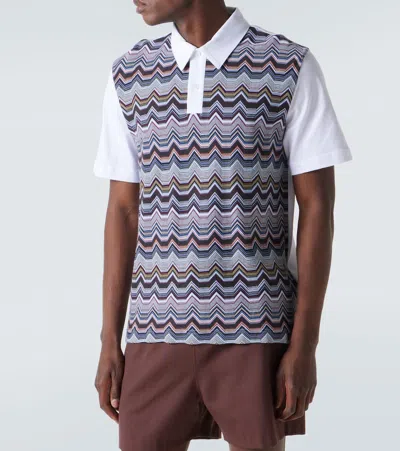 Missoni Short Sleeve Polo With Geometric Zigzag Pattern In Multi