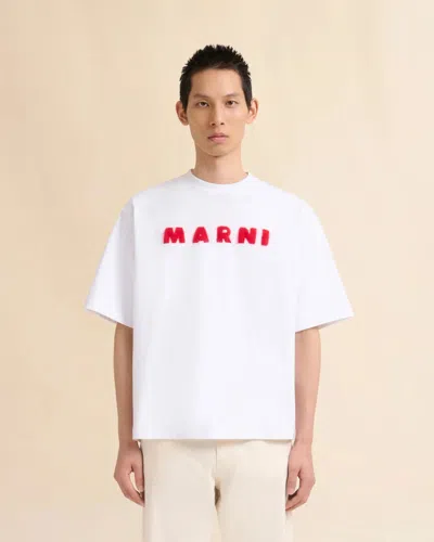 Marni White Cotton T-shirt With Mohair Patches