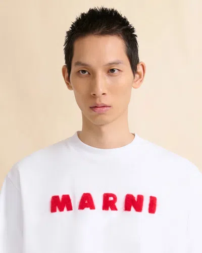 Marni White Cotton T-shirt With Mohair Patches