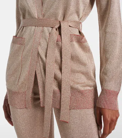Missoni Womens Rose Gold Tones Belted Metallic Knitted Cardigan In Pink