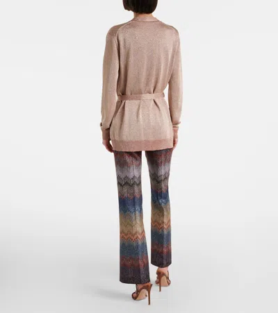 Missoni Womens Rose Gold Tones Belted Metallic Knitted Cardigan In Pink