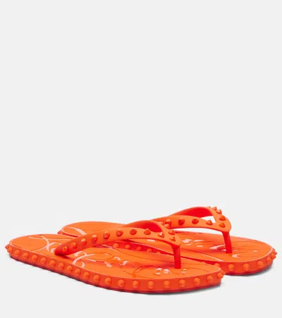 Christian Louboutin Loubi Donna Spike Red Sole Flip Flops In Orange