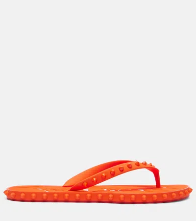 Christian Louboutin Loubi Donna Spike Red Sole Flip Flops In Orange