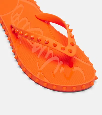 Christian Louboutin Loubi Donna Spike Red Sole Flip Flops In Orange