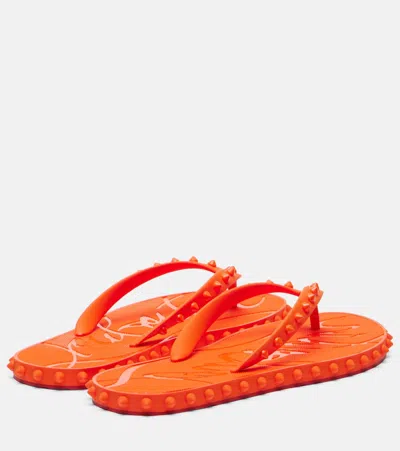 Christian Louboutin Loubi Donna Spike Red Sole Flip Flops In Orange