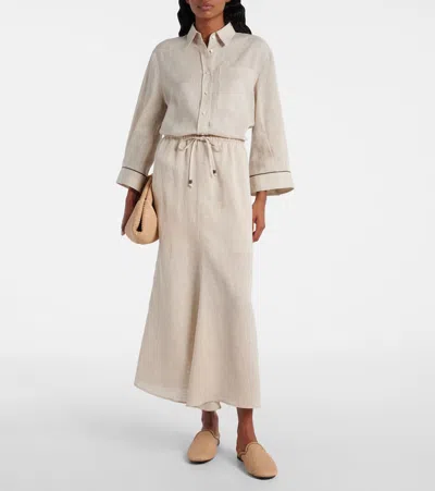 Brunello Cucinelli Linen Drawstring Maxi Skirt