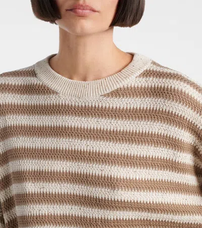 Brunello Cucinelli Sequin-embellished Striped Cotton-blend Sweater In Pattern