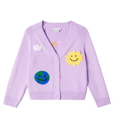 Stella Mccartney Cotton-wool Appliqué Cardigan In Purple