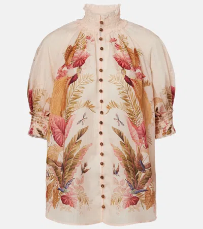 Zimmermann Ascension Billowed Ramie Shirt In Multi