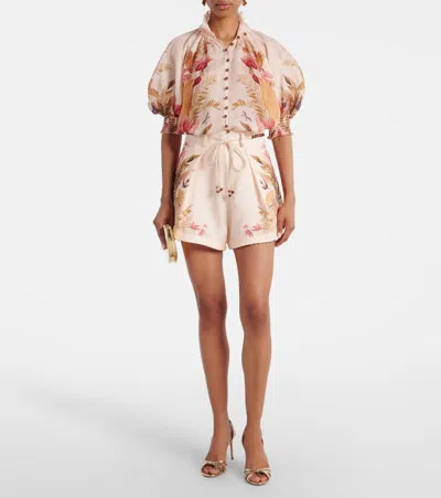 Zimmermann Ascension Billowed Ramie Shirt In Multi