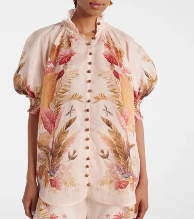 Zimmermann Ascension Billowed Ramie Shirt In Multi