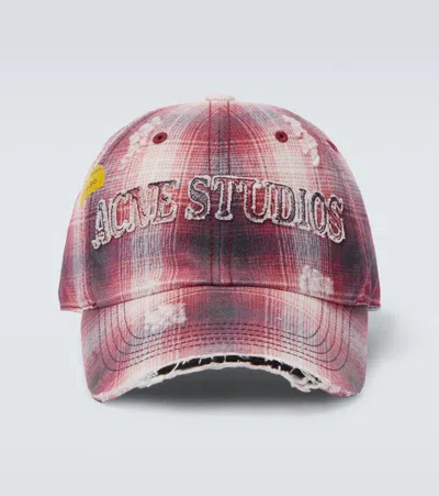 Acne Studios Distressed Checked Canvas Baseball Cap