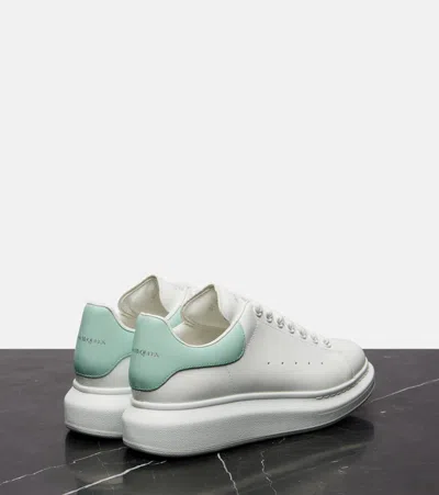Alexander Mcqueen White Leather Sneakers With Sea Green Leather Heel In Animal Print