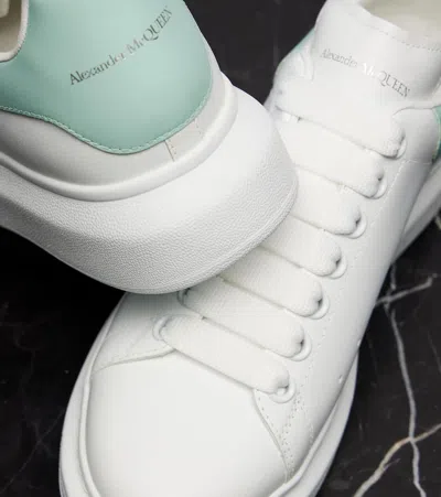 Alexander Mcqueen White Leather Sneakers With Sea Green Leather Heel In Animal Print