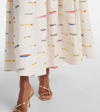 Staud Procida Gathered Printed Linen Maxi Skirt In Multi