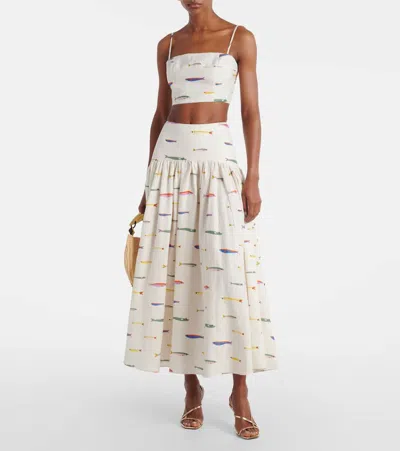 Staud Procida Gathered Printed Linen Maxi Skirt In Multi