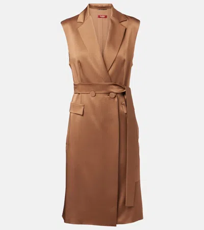 Max Mara Afgano Belted Satin Jacket In Brown