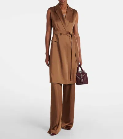 Max Mara Afgano Belted Satin Jacket In Brown