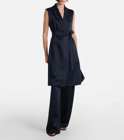 Max Mara Afgano Belted Satin Jacket In Blue