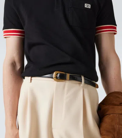 Valentino Garavani Black Vlogo Signature Brushed Calfskin Belt