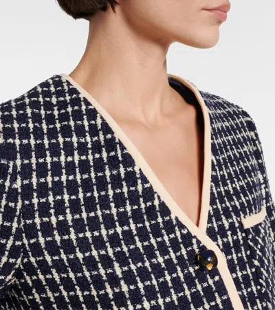 Valentino Boucle Wool Blend Jacket With Contrast Trim In Blue