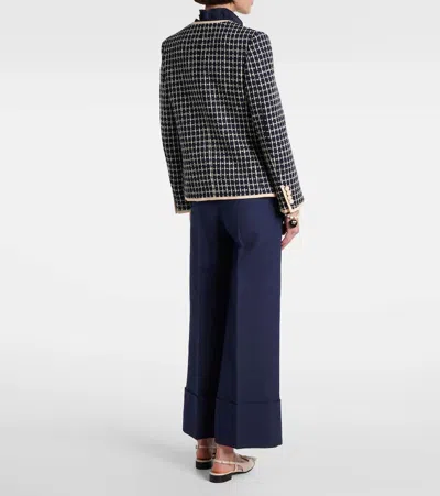 Valentino Boucle Wool Blend Jacket With Contrast Trim In Blue