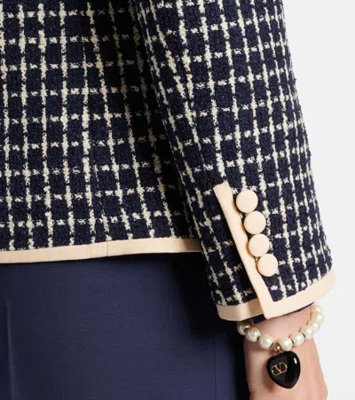 Valentino Boucle Wool Blend Jacket With Contrast Trim In Blue