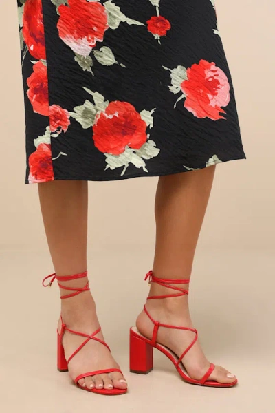 Lulus Aribaa Red Lace-up High Heel Sandals In Multi