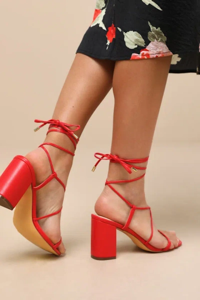 Lulus Aribaa Red Lace-up High Heel Sandals In Multi