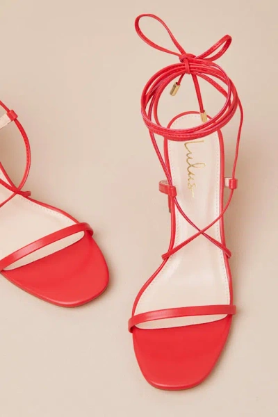 Lulus Aribaa Red Lace-up High Heel Sandals In Multi