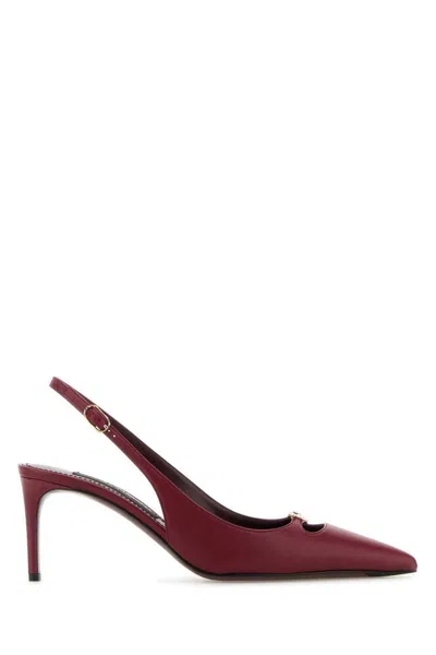 Dolce & Gabbana Bordeaux Slingback Pumps With Medium Stiletto Heel And Logo Plaque On The Front In Patent Leather Wo