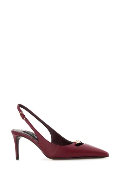 Dolce & Gabbana Bordeaux Slingback Pumps With Medium Stiletto Heel And Logo Plaque On The Front In Patent Leather Wo