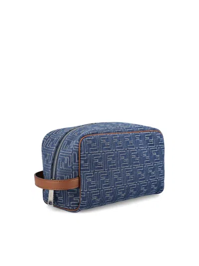 Fendi Medium Toiletry Case In Denim-effect Ff Jacquard