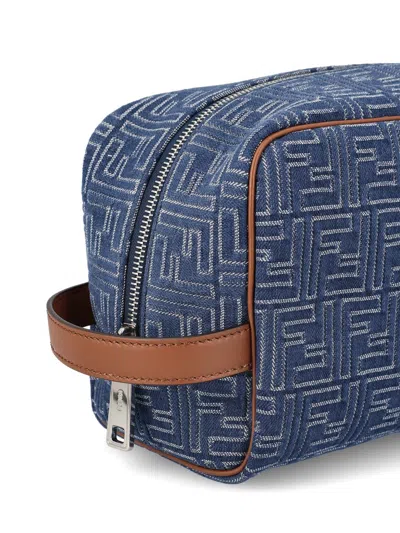 Fendi Medium Toiletry Case In Denim-effect Ff Jacquard