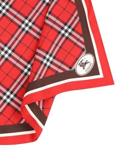 Burberry Medium Check Ekd Stamp Square Silk Twill Scarf