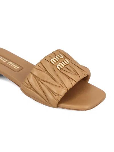 Miu Miu Quilted Open Toe Flat Sole Slippers