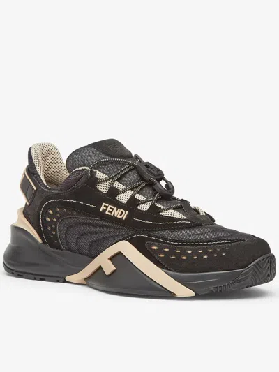 Fendi Black Nylon And Suede Low-tops In Black