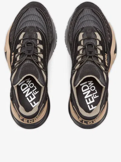 Fendi Black Nylon And Suede Low-tops In Black