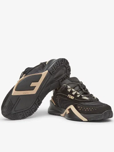 Fendi Black Nylon And Suede Low-tops In Black