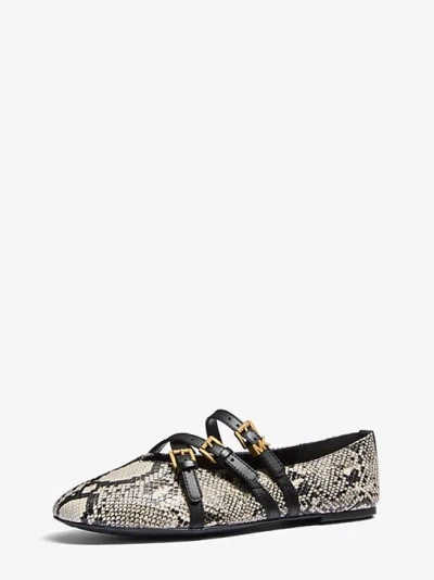 Michael Kors Indy Snake Embossed Leather Ballet Flat In Animal Print