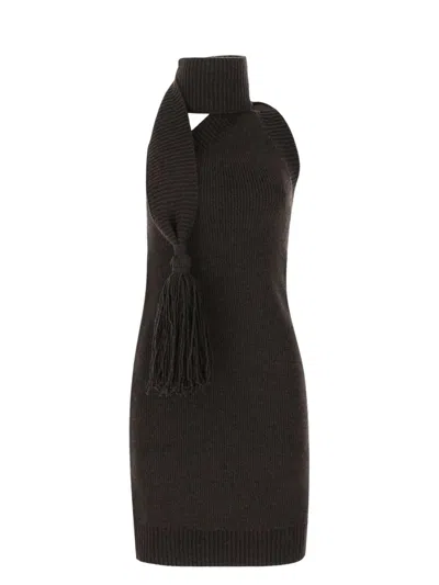 Bottega Veneta Women Dark Brown Wool Mini Dress In Brown